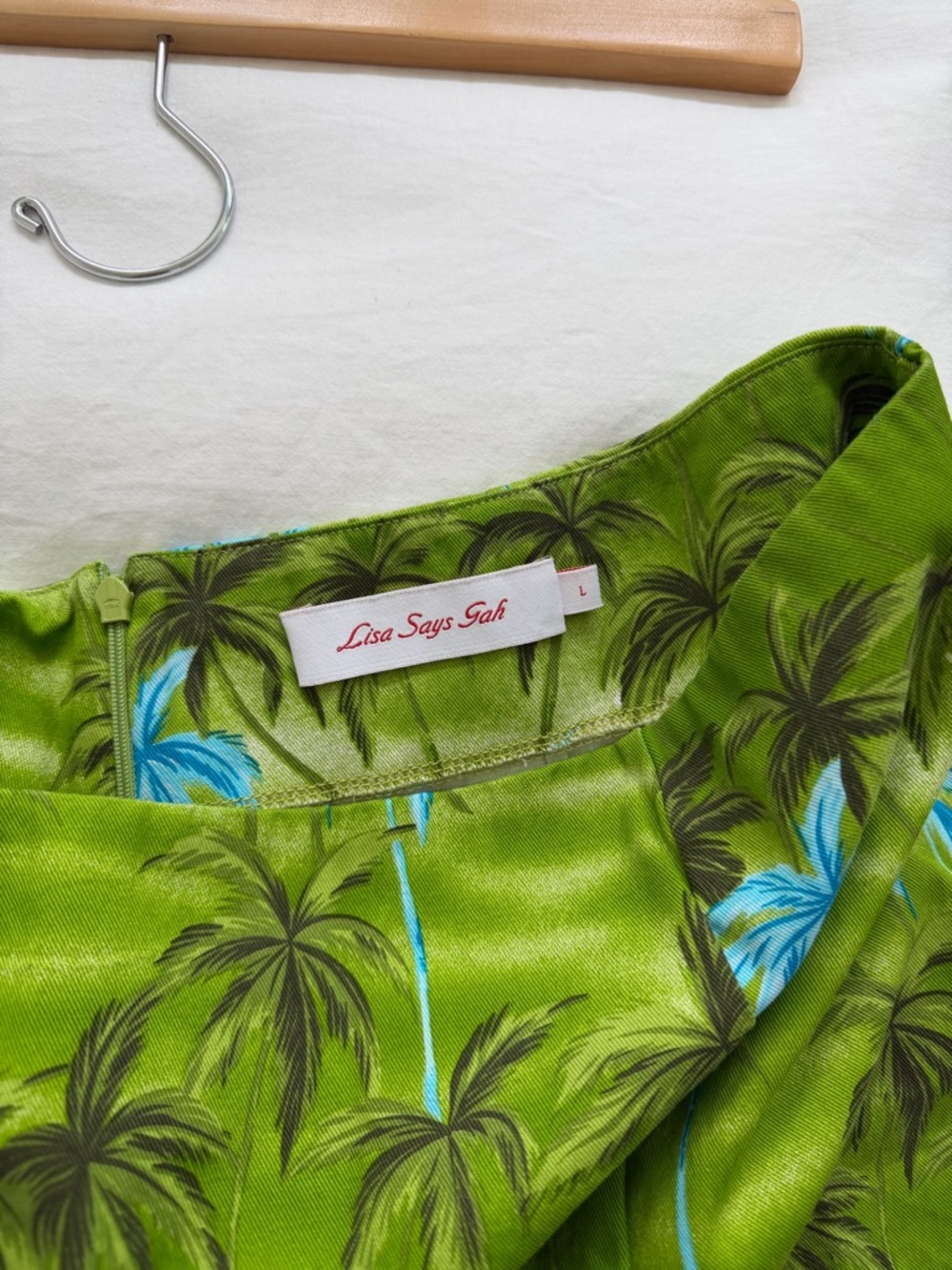 Lisa Says Gah Mini Skirt Size Large Green Tropical Vacation Beach - Picture 4 of 5